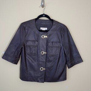 Michael Kors Deep Brown Genuine Leather 3/4 Sleeve Jacket Size Large
